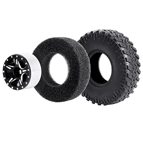 Hobbypark 4pcs 1.0 Beadlock Wheels and Tires Metal Micro Crawler Tires with Brass Wheel Weights Extended Wheel Hubs for 1/24 RC Crawler Car Axial SCX24 Gladiator Bronco C10 Deadbolt Upgrades (Type A) - style: Type A