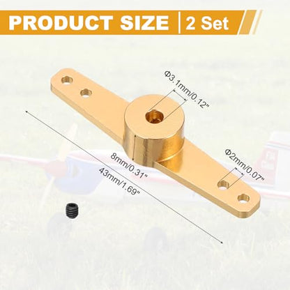 MECCANIXITY Steering Servo Arm, Double Aluminum Steering Arm Servo Horn 3.1mm for RC Model Car Robot Boat Airplane Pack of 2 (Gold)