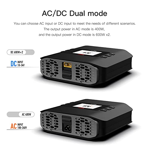 ISDT K4 Dual Lipo Battery Charger Discharger 1~8S RC Battery Charger AC 400W DC 600Wx2 for Life,Lilon/Hv,Pb,NiMH/Cd Battery Balance Charger Smart Charger