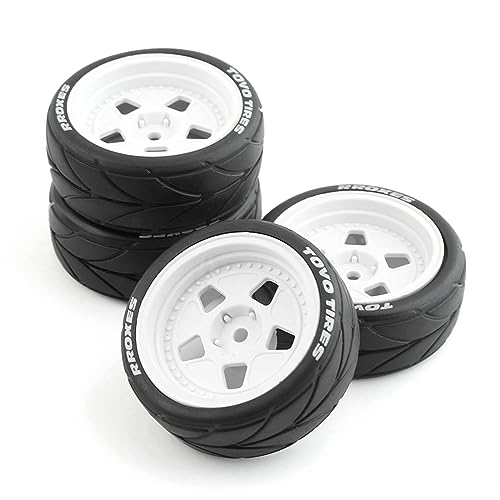 Lifehead 65mm On Road Rubber Tires& Wheels Rims 12mm Hex Hub for HPI Ken Block's Tamiya XV01 TT01 TT02B Kyosho FAZER MK2 Lc Racing PTG HSP RGT RC 3RACING D5 1/10 RC Rally Car - color: White 4