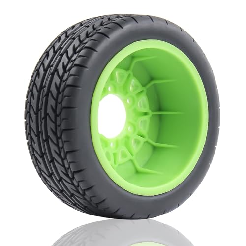 1/10 1/8 RC Short Course Truck Tires OD 4.33" and Wheels 12mm 14mm 17mm Hex for 1:8 1:10 Scale Off Road Truck Car Traxxas Slash 2WD 4×4 Rc4wd Arrma Senton Axial Losi Redcat 4PCS (Green) - color: Green