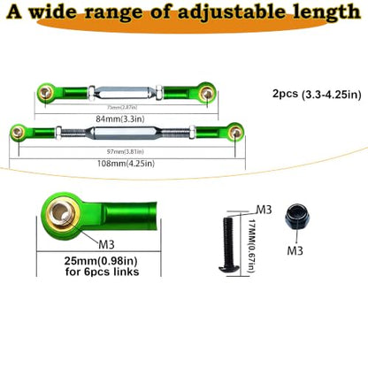 84-108mm Stainless Steel Turnbuckles with Rod Ends for Slash 4X4 2WD,Green | 2PCS Tie Rods with Spacers & Wrench Fit for 1/10 Traxxas Rustler 4X4 2WD,Stampede,Hoss 4X4,RC Car Hops Up Parts - color: Dark Green