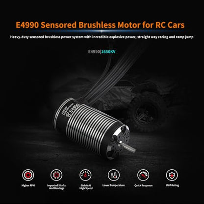 XC E4990 Sensored Brushless Motor for RC Car,3-8S Lipo 1650KV,IP67 Water Proof,Applicable to:1/6 1/7 On-Road,Short Course Monster