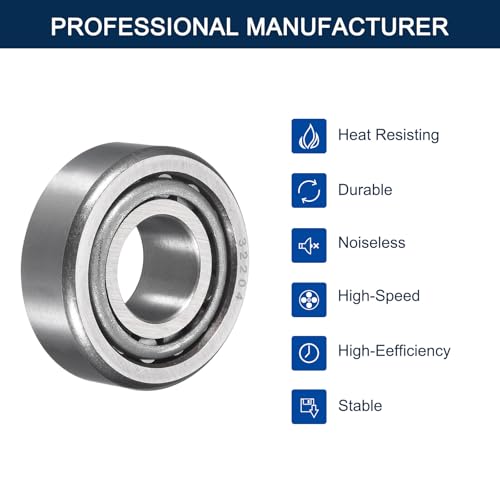 2 Pack 32204 Tapered Roller Bearing Cone and Cup Set | 20mm Bore 47mm OD 19.25mm Cup Width, Chrome Steel Taper Bearings Set, ABEC-3 - size: 32204