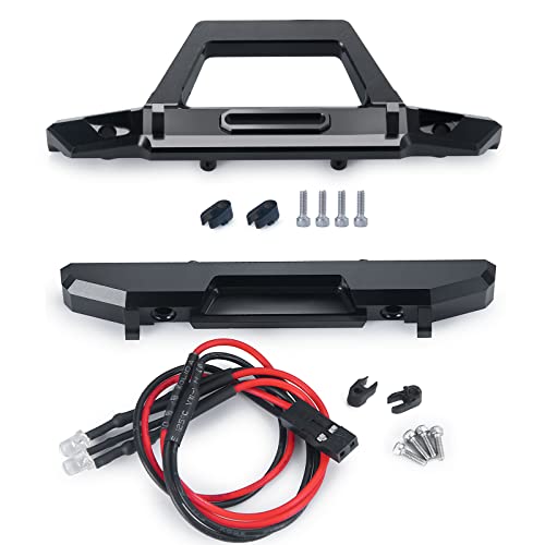 RCLIONS Aluminum Alloy Front Bumper and Rear Bumper with LED Taillight for Axial SCX24 AXI00002 JLU CRC 1/24th RC Crawler Truck Car Upgrades