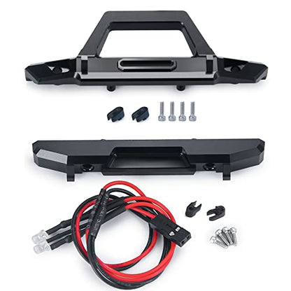RCLIONS Aluminum Alloy Front Bumper and Rear Bumper with LED Taillight for Axial SCX24 AXI00002 JLU CRC 1/24th RC Crawler Truck Car Upgrades