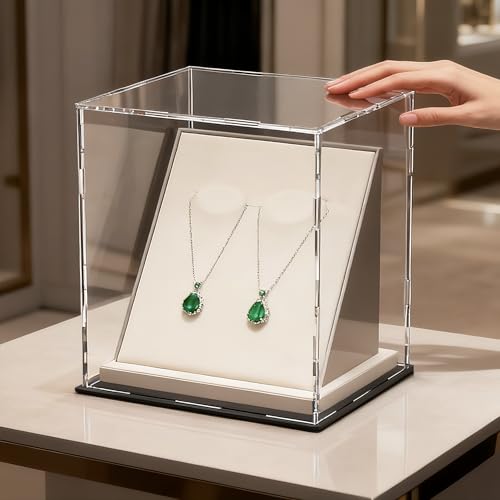 Acrylic Display Case for Collectibles and Miniature Houses, Clear Display Box with Thick Base and Lid for Protection and Showcase, 11x9x11-inch - size: 11"L x 9"W x 11"H