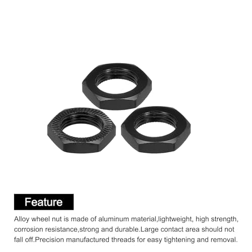 MECCANIXITY Aluminum 17mm RC Wheel Nut Thread M12x1.0mm Hex Wheel Nuts RC Wheel Nut for 1/8 RC Model Car Trucks Off Road Car Upgraded Parts Pack of 4(Black) - color: Black