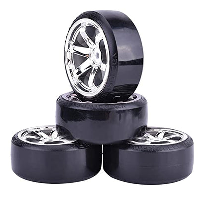4Pcs 63mm RC Drift Car Tires Hard Tyres Plastic Wheel Rims for 1/10 On-Road Drifting Car for HSP Tamiya HPI Kyosho Spare Parts(Silver) - color: Silver