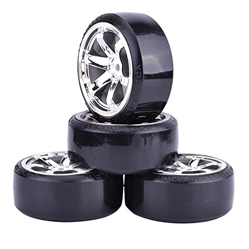 4Pcs 63mm RC Drift Car Tires Hard Tyres Plastic Wheel Rims for 1/10 On-Road Drifting Car for HSP Tamiya HPI Kyosho Spare Parts(Silver) - color: Silver