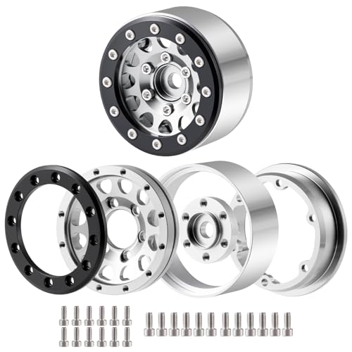 Aluminium 1.55" RC Beadlock Wheel Hub Rims for Axial UTB18 D90 TF2 CC01 AX90069 MST JIMNY 1/10 RC Crawler Trail Truck Car Upgrade Parts (Silver) - color: Silver
