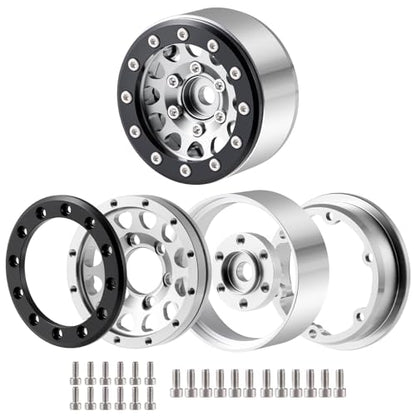 Aluminium 1.55" RC Beadlock Wheel Hub Rims for Axial UTB18 D90 TF2 CC01 AX90069 MST JIMNY 1/10 RC Crawler Trail Truck Car Upgrade Parts (Silver) - color: Silver