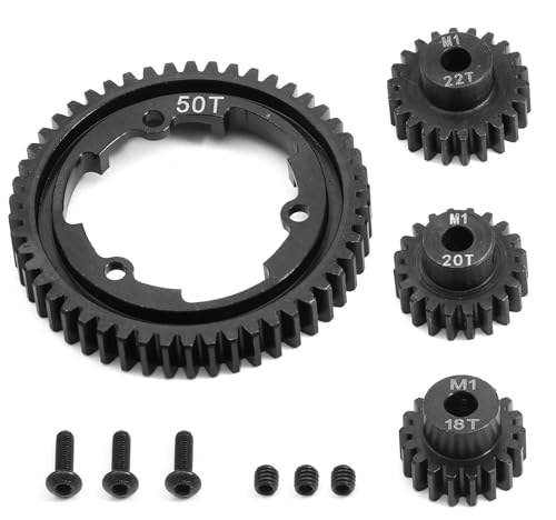 Hardened Steel 50T 1 Mod Spur Gear with 18T 20T 22T Motor Pinion Gear for 1/5 X-Maxx 1/7 XO-1 1/10 Maxx/E-Revo 2.0 VXL Upgrade Part, Replace of #6448 - size: 50T