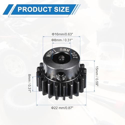 MECCANIXITY 1M 20T 40 Chrome Steel Motor Pinion Gears, 0.87" x 0.9" RC Motor Gears Fits 8mm Shaft Bore for RC Vehicles Truck Drift Remote Control Car Off-Road Crawler Parts, Black - style: 20T