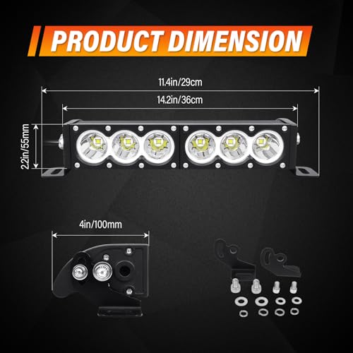 AUXTINGS 12 inch Single Row White LED Light Bar 60W Off Road Light Bar Spot Beam LED Work Light Truck UTV 4x4 Cars SUVs ATVs Boats Fog Driving Light with Wiring Harness kit - size: 12 inch white