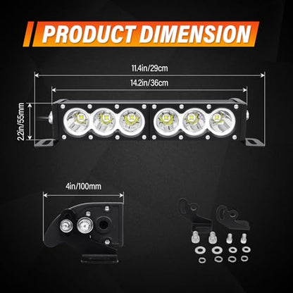 AUXTINGS 12 inch Single Row White LED Light Bar 60W Off Road Light Bar Spot Beam LED Work Light Truck UTV 4x4 Cars SUVs ATVs Boats Fog Driving Light with Wiring Harness kit - size: 12 inch white