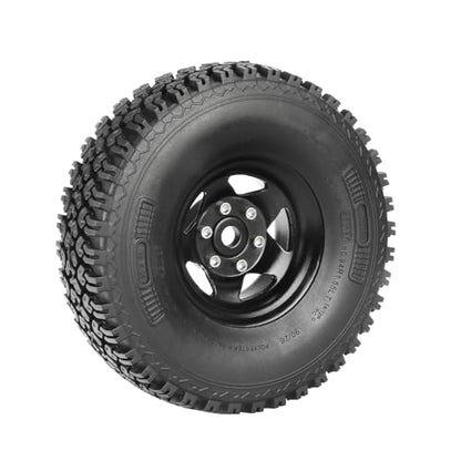 4PCS 1.55 Inch Beadlock Metal Wheel Rim and Rubber Tires Set for 1/10 RC Rock Crawler Car for Axial AX90069 D90 TF2 Tamiya CC01 LC70(90mm-5Spokes Black) - color: 90mm-5spokes Black