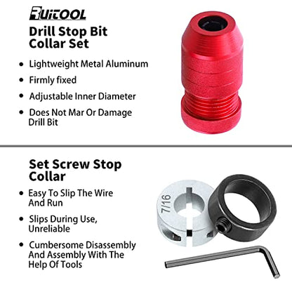 RUITOOL Drill Bit Stop Collar Set, Adjustable Drill Bit Depth Stop, 2 Pcs | Aluminum alloy, protective inner liners, adjustable for 5/64"-3/16" and 15/64"-7/16" bits, depth control for repeat drilling