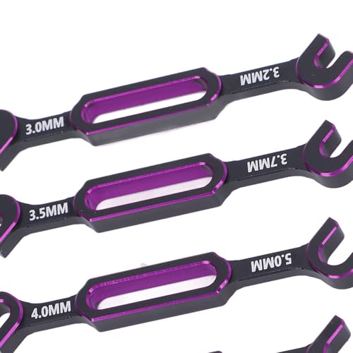 Fabater 4PCS RC Wrench, 3.0mm 3.2mm .5mm .7mm 4.0mm 5. 5.5mm 6. Aluminum Alloy Turnbuckle Nut Ball Joint Double End Spanner, Universal Repair Tool for RC Car Boat Drone (Purple) - color: Purple