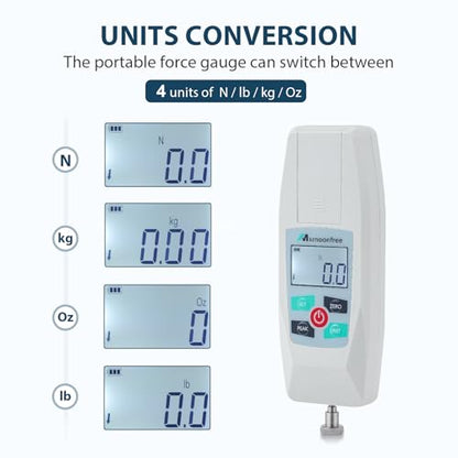 500N Digital Force Gauge Push Pull Meter Portable KF-500N | Multi Units N LB Kg Oz Storage Case Auto Backlit LCD Auto Power Off for Compression Tensile Destructive Test