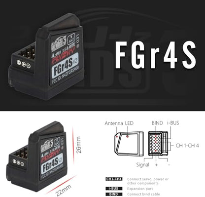 Flysky FGr4S V2 Receiver, 4CH AFHDS 3 Receiver for Flysky FS-NB4/PL18 RC | AFHDS 3 Protocol, Single Antenna, PWM/PPM/I‑Bus Outputs, Two‑way Transmission, Fast Binding for Car & Boat