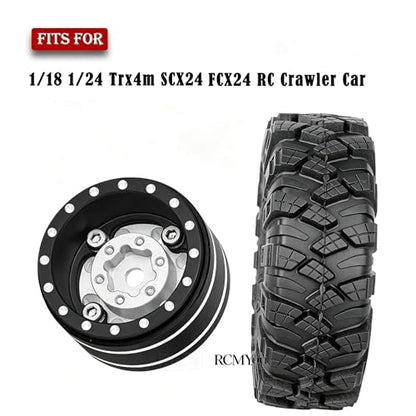 RC 1.0 Beadlock Wheels and Tires for 1/18 1/24 Trx4m SCX24 FMS FCX24 RC Crawler Car,Aluminum 4pcs RC Wheel Rim Soft Rubber Tires,RC Wheels 1.0,Silver - color: Silver (1.0 in Tires)