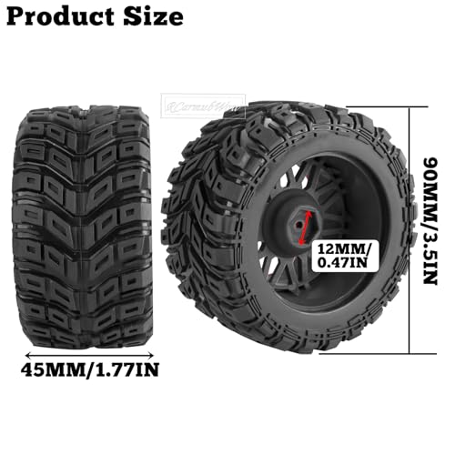 RC Wheels and Tires for 1/16 Scale,RCarmubWow Plastic Rim Rubber Tires for 1/16 Summit E-Revo Gorgon Grom,Mini Kraton 3S, M-J-X16207-16210, H-B-X16889 16890,S-C-Y16101-16106 RC Truck,Black&Red - color: Black W/Red(4pcs)