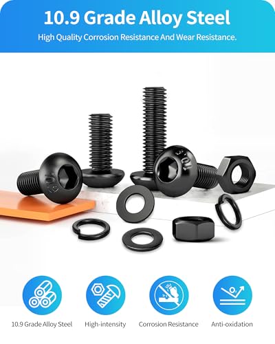 1800PCS Metric Screw Assortment, Metric Bolt Assortment Kit M2 M3 M4 M5 Machine Screws with Lock & Flat Washers, Grade 10.9 Alloy Steel Hex Socket Button Head Black Screws Nuts and Bolts Kit (Black) - size: M2M3M4M5 1800PCS
