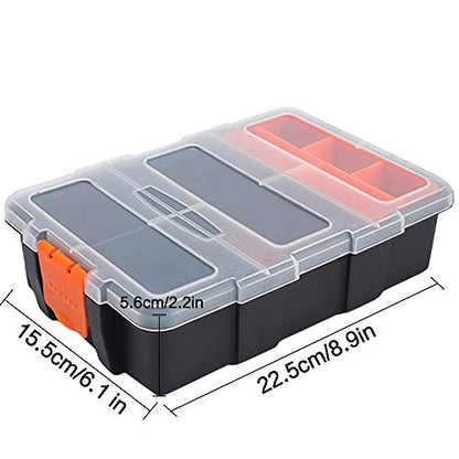 Small Tool Parts Box, Plastic Tool Storage Case, Home Hardware Organizer with Removable Dividers, Small Toolbox for Nails, Screws, Nuts and Bolts, 10-Compartment (Pack of 2) - size: 15.5x22.5x5.6cm/6.1x8.9x2.2in (Pack of 2)