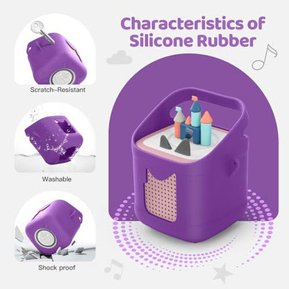 PISOSN Shockproof Carrying Case for Toniebox 2 – Anti-Slip Silicone Cover with Handle for Secure Grip (Purple) - color: Purple