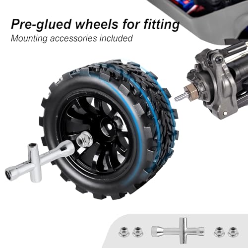 HobbyPark PreGlued Mounted 12mm Hex Hubs RC Truck Tires and Wheels 2.8 Tires with Foam Inserts for Traxxas Rustler Stampede Hoss 4x4 Redcat RC Monster Truck Set of 4 (117x57mm(HxW)) - size: 117x57mm(HxW)