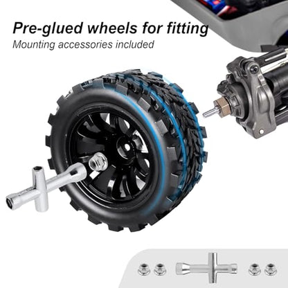 HobbyPark PreGlued Mounted 12mm Hex Hubs RC Truck Tires and Wheels 2.8 Tires with Foam Inserts for Traxxas Rustler Stampede Hoss 4x4 Redcat RC Monster Truck Set of 4 (117x57mm(HxW)) - size: 117x57mm(HxW)