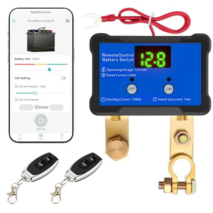 Phone App 12V 24V 36V Battery Disconnect Switch Car Kill Switch Remote | Remote auto shut-off side post 75 battery protector to prevent drain and improve security for cars trucks and SUVs