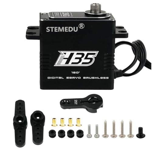 35kg Brushless Digital RC Servo, IP66 Waterproof, Full Metal Case & Steel Gear, 0.07s/60° & 38kg·cm Torque for 1/8 1/10 Crawler Car Buggy (180°) - style: Black 35KG - 180 Degree