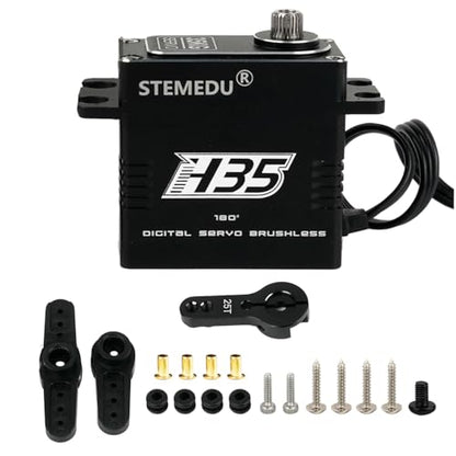 35kg Brushless Digital RC Servo, IP66 Waterproof, Full Metal Case & Steel Gear, 0.07s/60° & 38kg·cm Torque for 1/8 1/10 Crawler Car Buggy (180°) - style: Black 35KG - 180 Degree