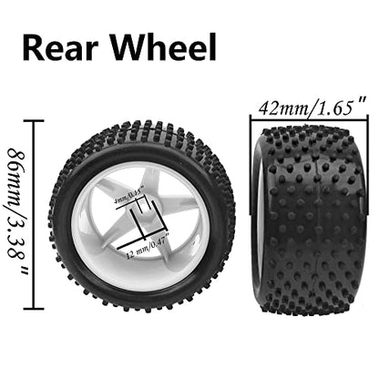 4Pack HIRCQOO OD 88mm/3.46" Front & Rear Rubber Plastic Wheel Rims Tires 12mm Hex Hub Compatible with Redcat Tornado Shockwave HPI HSP ExceedRC Kyosho 1/10 Scale Off Road Buggy (White) - color: White