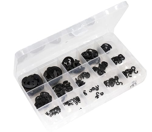 cSeao External Retaining Rings Snap Rings Assortment kit Steel External Circlip Snap External Retaining C-Clips Rings Set (Black E Clip), 395 Pieces - size: Black E Clip
