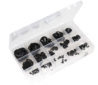 cSeao External Retaining Rings Snap Rings Assortment kit Steel External Circlip Snap External Retaining C-Clips Rings Set (Black E Clip), 395 Pieces - size: Black E Clip