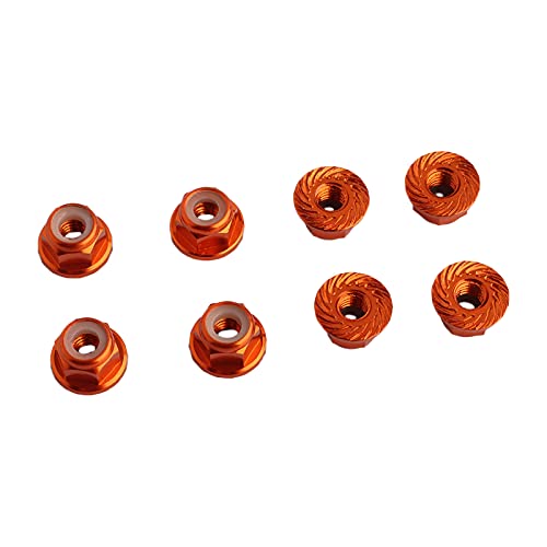 8PCS Flange M4 Lock Nuts Serrated Nylon Self-Tightening Aluminum M4 Wheel Hardware for Axial HPI TLR ECX Model RC Car Vehicles Upgraded Replacement Parts (Orange) - color: Orange