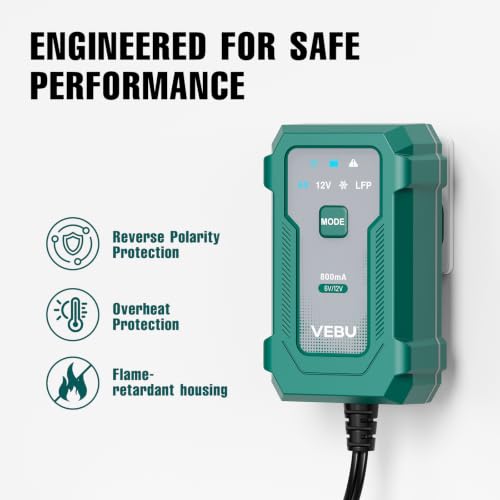 Motorcycle Trickle Charger 800mA Smart Battery Charger & Maintainer - Automatic for 6V/12V Lead Acid/Lithium Batteries, Plug & Play for Car Motorcycle Boat RV - size: 0.8A