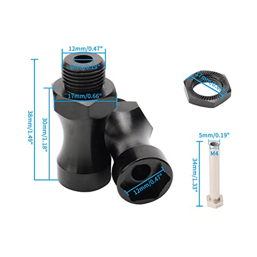 4PCS RC Wheel Hubs 12mm Turn 17mm Hex Adapter Nuts 30mm Extension for 1:10 Scale Monster Truck SCT Buggy Off Road Cars Upgrade 1:8 Wheels, Black - color: Black