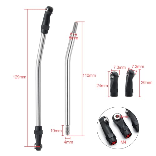 RC Aluminum Rear Lower Trailing Arms and Stainless Steel Steering Linkage Rod Arm Link Rod Compatible with Axial RR10 90048 90053 1/10 RC Car Upgrades Accessories