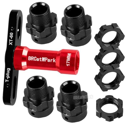 RC 17mm Wheel Hex 6mm Extended Wheel Hub Drive Upgrades Part for 1/10 E-Maxx/T-Maxx/E-Revo/Revo/Summit,4pcs Aluminum Hex Hub Adapters & Nuts w/Wrench,Replace Part #6469 5854,Black
