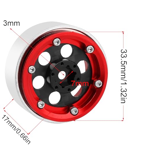 ModuWheel 1.3" Negative Offset Aluminum + Carbon Fiber Beadlock Wheels Rim for 1/24 1/18 AX24 SCX24 TRX4m Ascent18 RC Crawler,Round Pattern (red) - color: Red