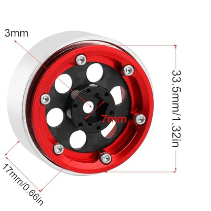 ModuWheel 1.3" Negative Offset Aluminum + Carbon Fiber Beadlock Wheels Rim for 1/24 1/18 AX24 SCX24 TRX4m Ascent18 RC Crawler,Round Pattern (red) - color: Red