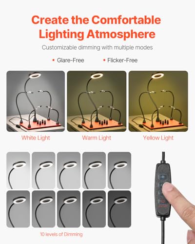 VEVOR Magnetic Helping Hands Soldering Station, 4 Flexible Arms Third Hand Soldering Tool, with 3X LED Magnifying Lamp, 4 PCB Pillar Holder & Heavy-Duty Base, Electronic Repair Craft Hobby DIY - style: 11*7in Large Base Helping Hands Kit