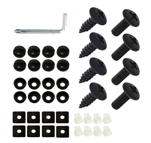 8 PCS License Plate Screws Kit, Stainless Steel Black Finish Fasteners, Black Phillips Screws Replacements, Universal for Most Cars, Trucks and Vans