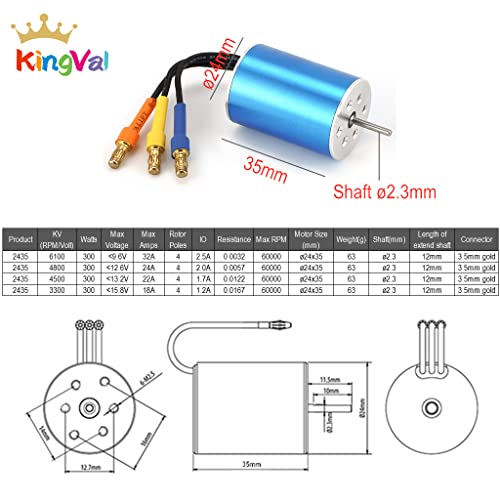 KingVal Replacement 2435 6100KV Sensorless Brushless Motor Shaft Diameter 2.3mm Compatible with 1/16 1/18 RC Car - size: 6100KV(ø2.3mm Shaft), style: 2435