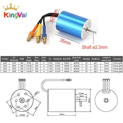 KingVal Replacement 2435 6100KV Sensorless Brushless Motor Shaft Diameter 2.3mm Compatible with 1/16 1/18 RC Car - size: 6100KV(ø2.3mm Shaft), style: 2435