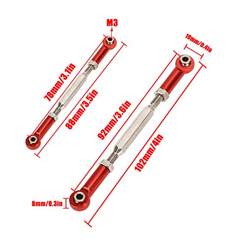 Drfeify 6Pcs Aluminum Alloy Adjustable Push Rods, Turnbuckle Rod Linkage Accessories with 5 Colors, for RC Car Series Upgrade (Red) - color: Red
